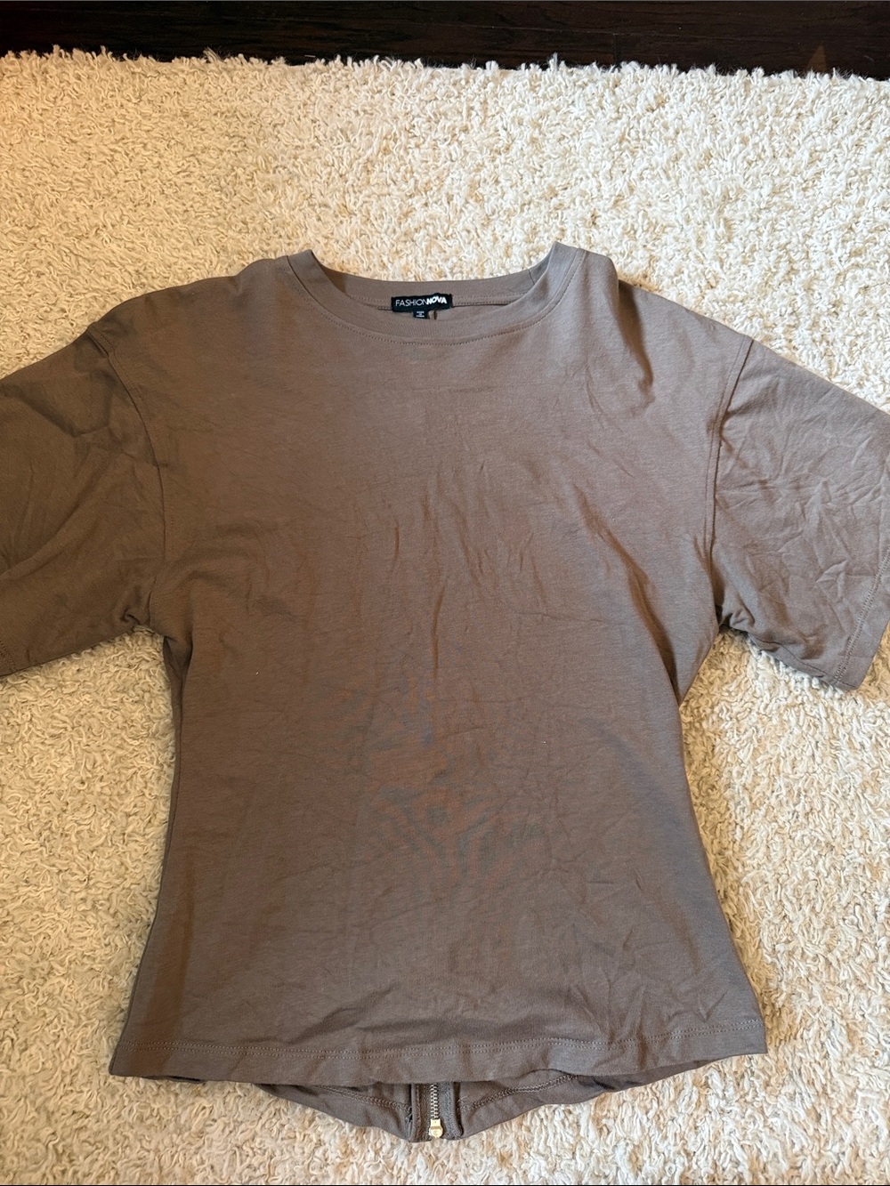 Fashion Nova Taupe Crew Neck Short Sleeve Tee
